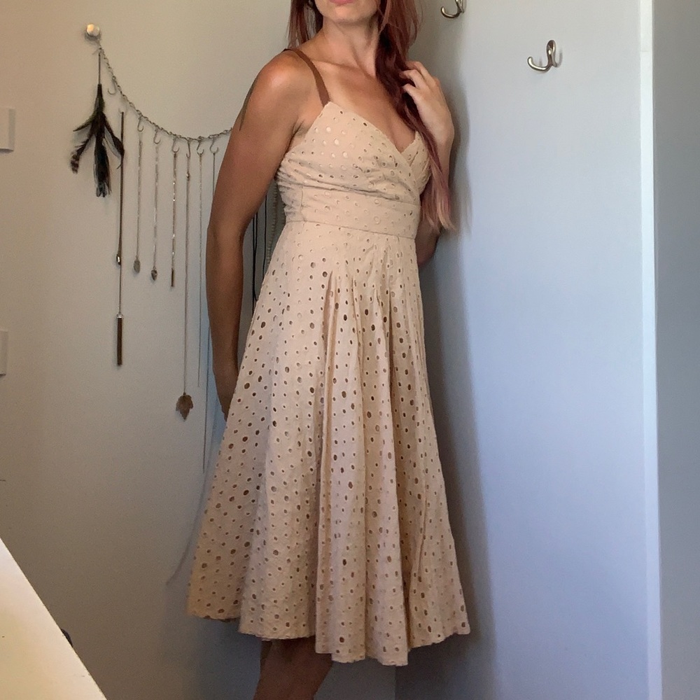 VENUS beige dress with leather spaghetti straps